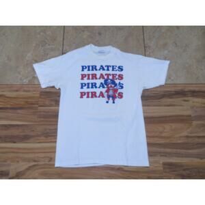 Pirates Spellout w/ Pirate Graphic White T-shirt Sz M 1980s